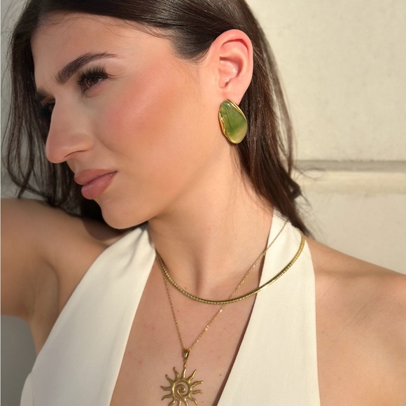 Green Sculptural Irregular Resin Earrings - Picture 7 of 7